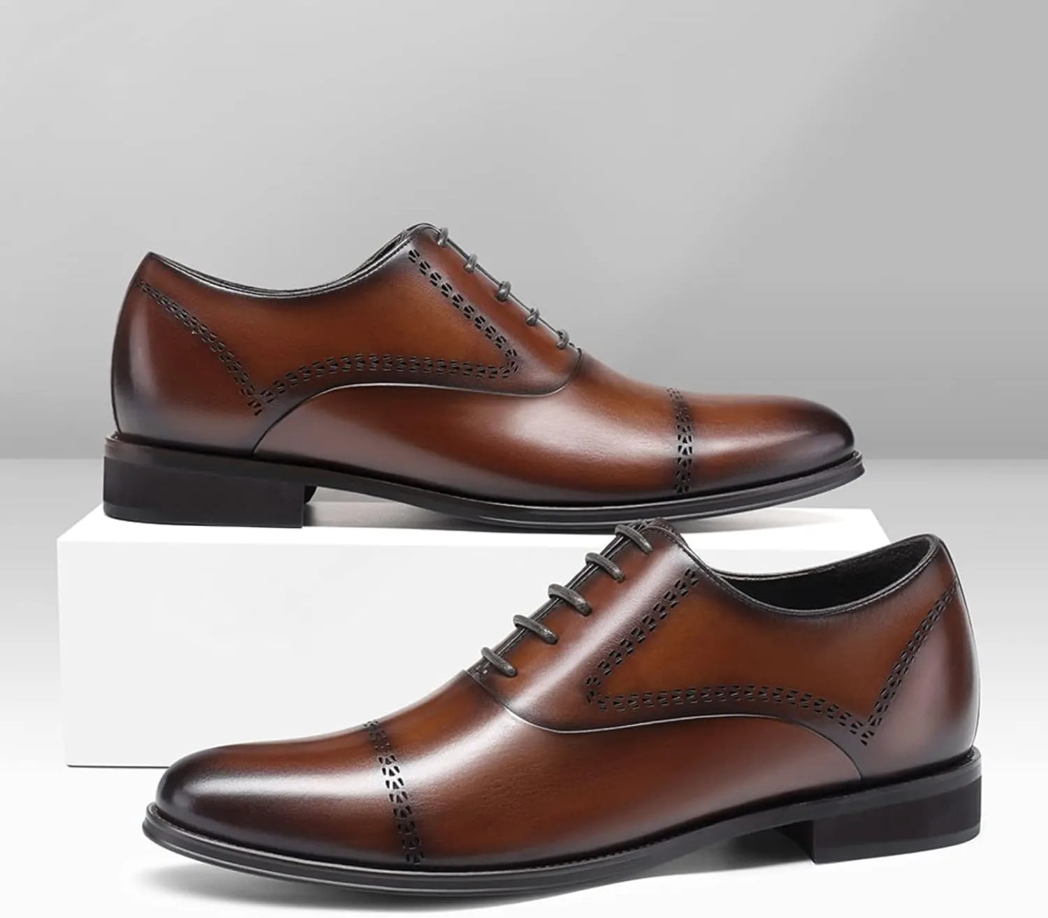 CHAMARIPA Elevator Shoes for Men- Black Leather Height Increase Dress Formal Shoes That Make You Taller 3.15 Inches.