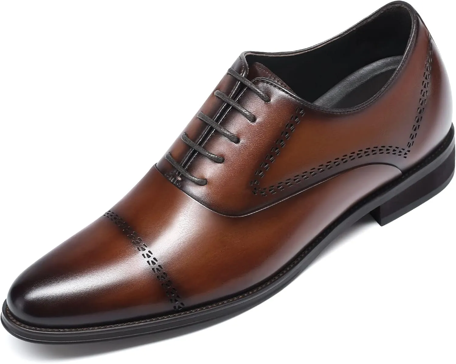CHAMARIPA Elevator Shoes for Men- Black Leather Height Increase Dress Formal Shoes That Make You Taller 3.15 Inches.