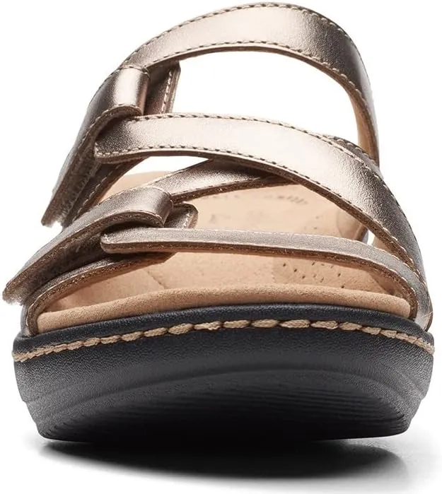 Clarks Womens Merliah Karli Metallic Leather Slide Sandals