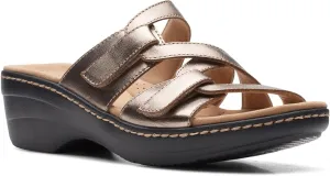 Clarks Womens Merliah Karli Metallic Leather Slide Sandals