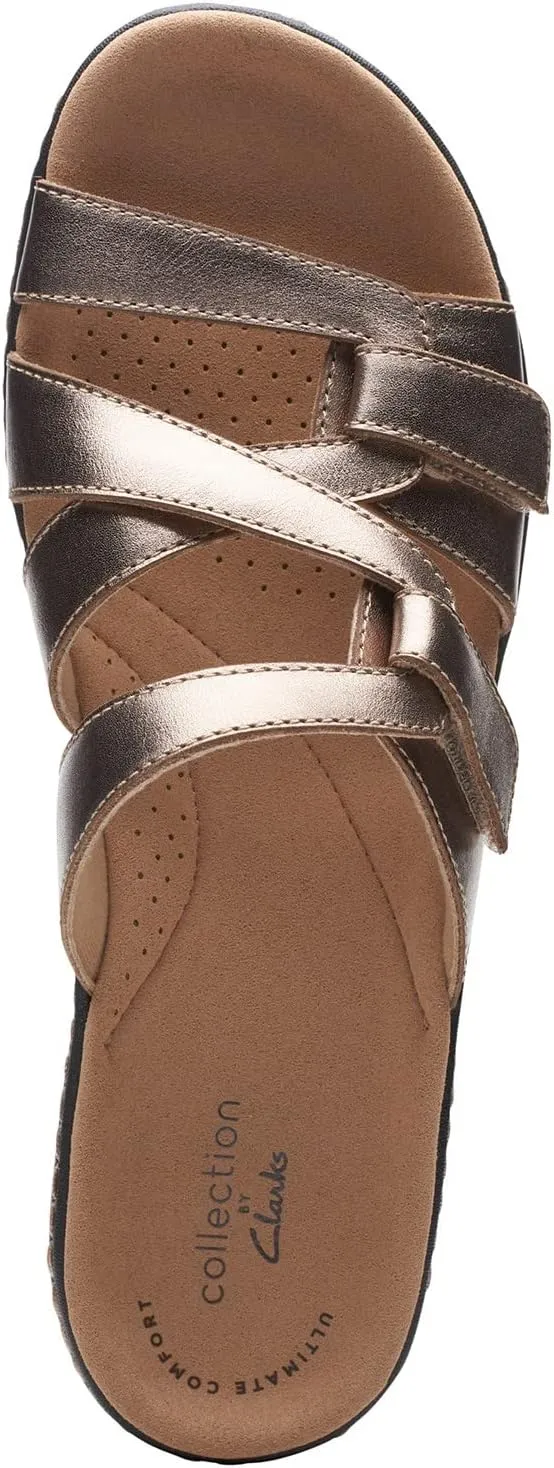 Clarks Womens Merliah Karli Metallic Leather Slide Sandals