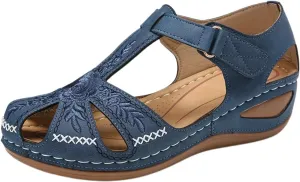 Closed Toe Wedges Sandals for Women, Ankle Strap Hook and Loop Gladiator Flat Causal Summer Shoes Outdoor Beach Athletic Dressy Platform Vintage Casual Hollow Out Orthopedic Comfy Wedge