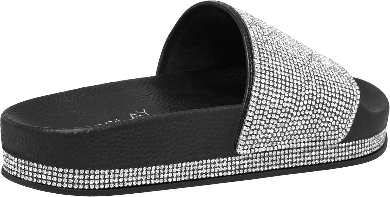 CLOVERLAY Women’s Slide Sandals Rhinestone Glitter Platform Slides Sandals Slippers