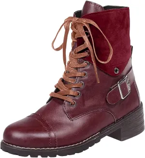 Combat Boots Women with Heel Women Boots Ankle Boots Side Zipper with Buckle Lace up Round Toe Fashion Casual Boots