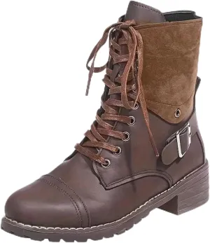 Combat Boots Women with Heel Women Boots Ankle Boots Side Zipper with Buckle Lace up Round Toe Fashion Casual Boots