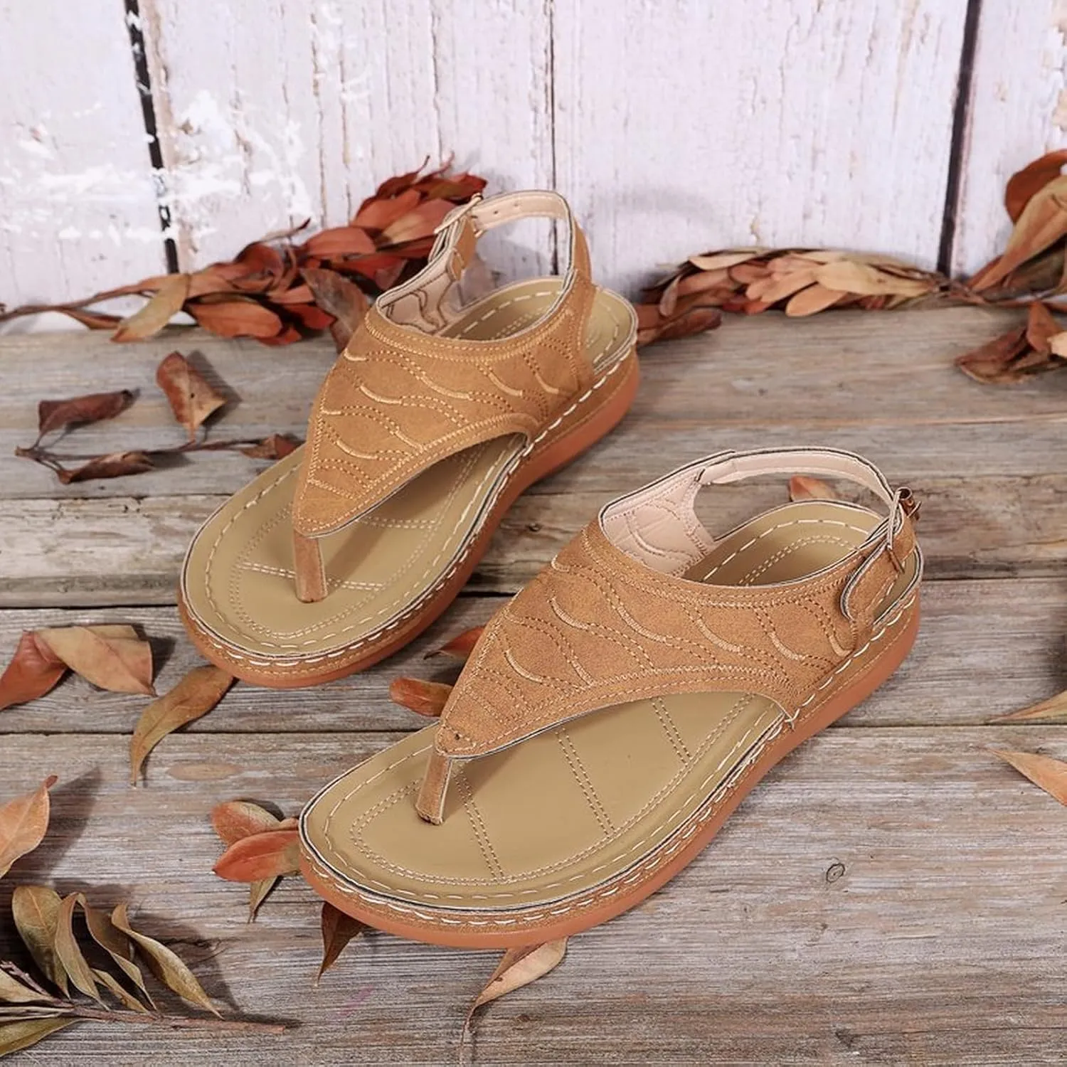 Comfortable Sandals for Women Wiide Width Ankle Strap Flips Flops Summer Dressy Boho Beach Walking Wedge