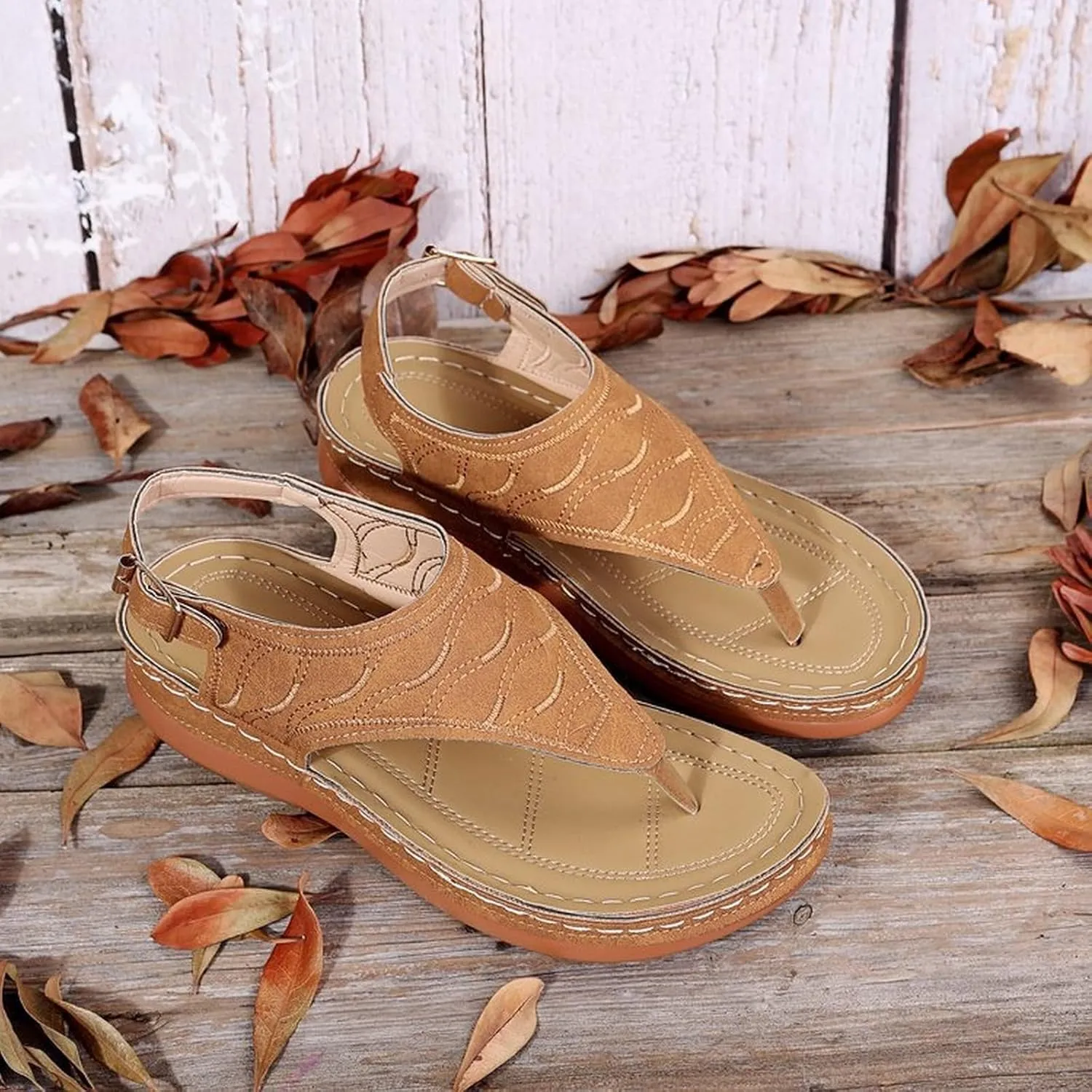 Comfortable Sandals for Women Wiide Width Ankle Strap Flips Flops Summer Dressy Boho Beach Walking Wedge