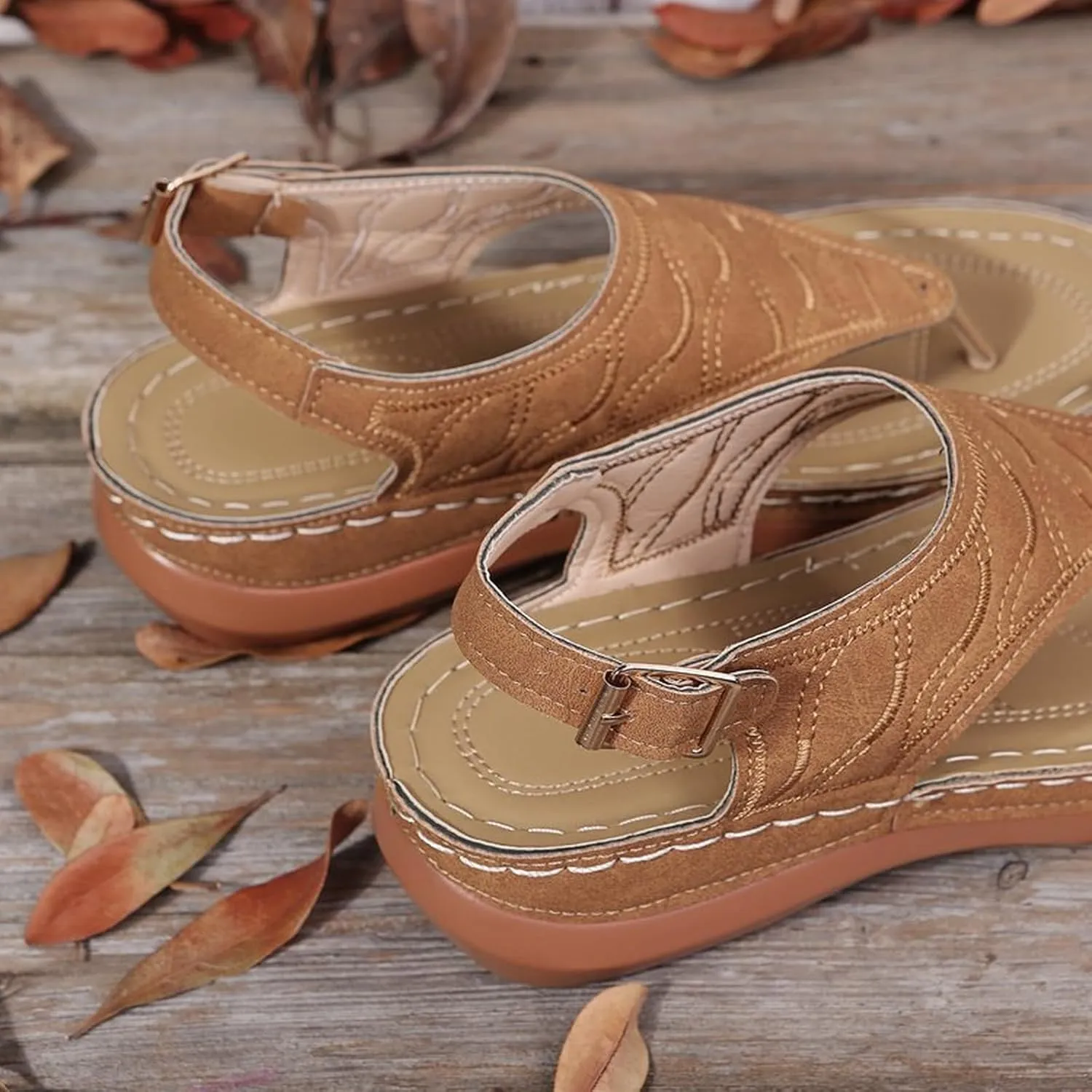 Comfortable Sandals for Women Wiide Width Ankle Strap Flips Flops Summer Dressy Boho Beach Walking Wedge