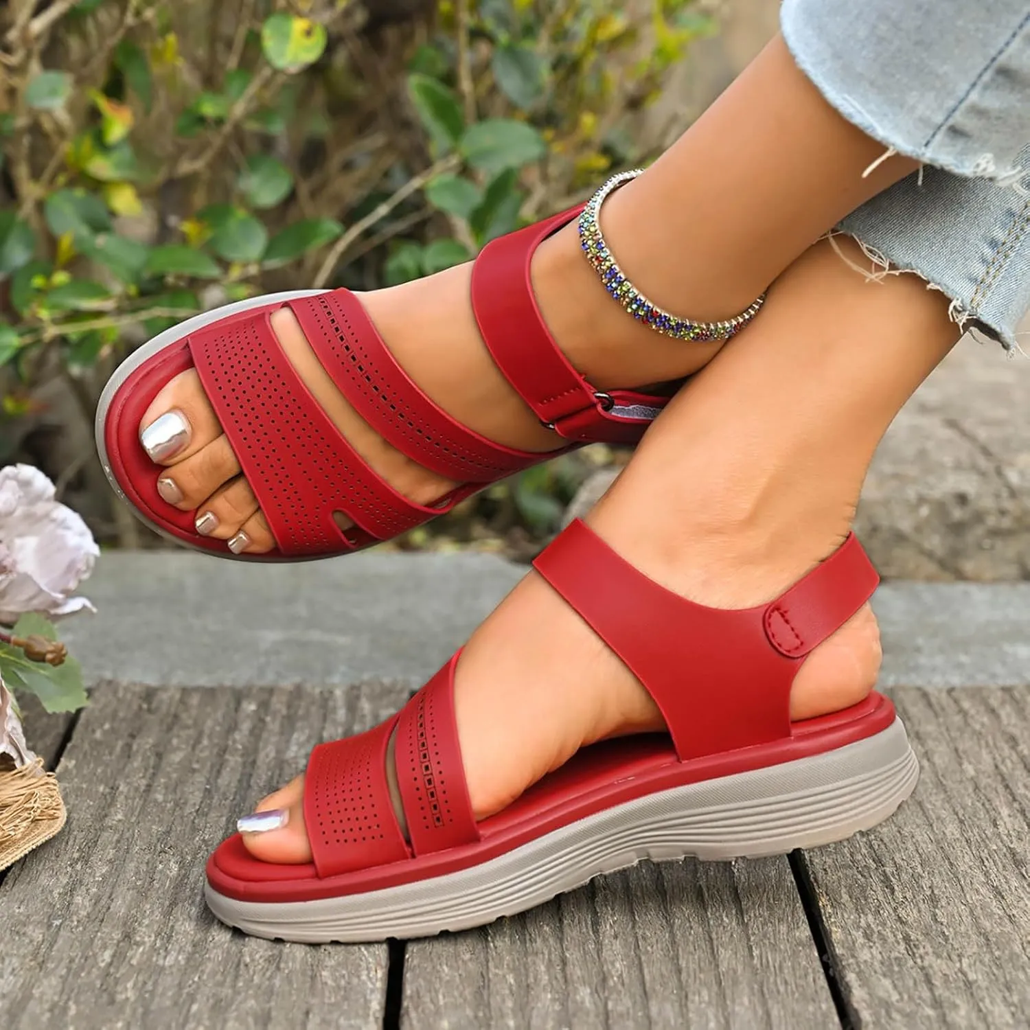 Comfortable Women's Sandals Daily And Casual Wear With Stylish Design Tape Closure And Thick Sole Wedge with Strap