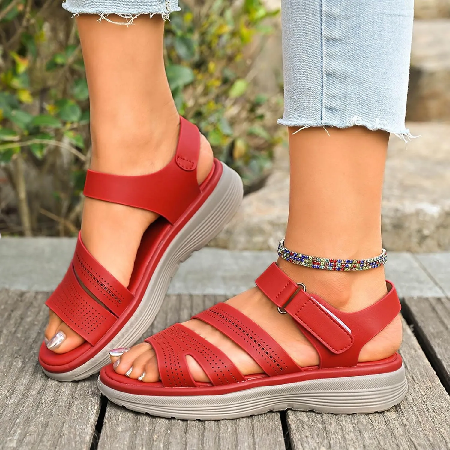 Comfortable Women's Sandals Daily And Casual Wear With Stylish Design Tape Closure And Thick Sole Wedge with Strap