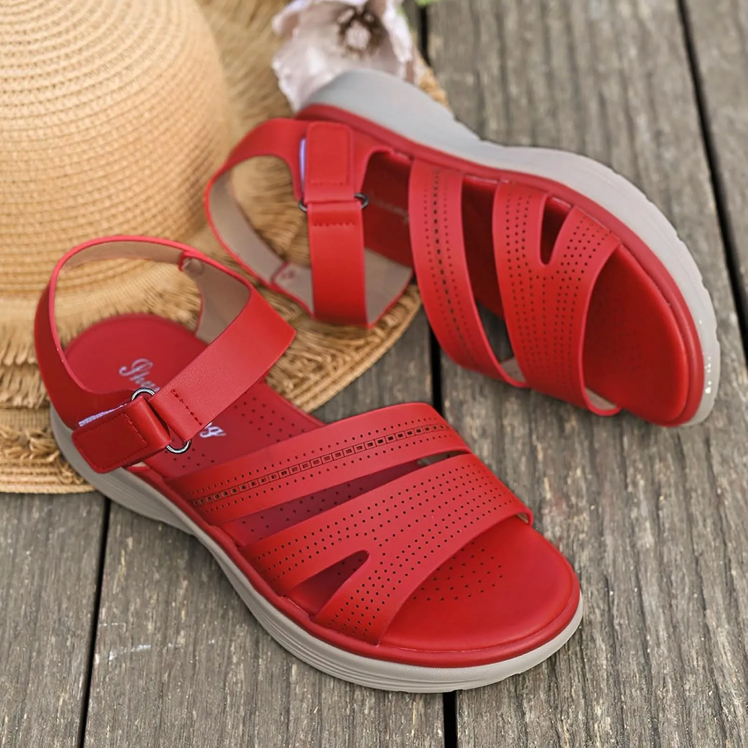 Comfortable Women's Sandals Daily And Casual Wear With Stylish Design Tape Closure And Thick Sole Wedge with Strap