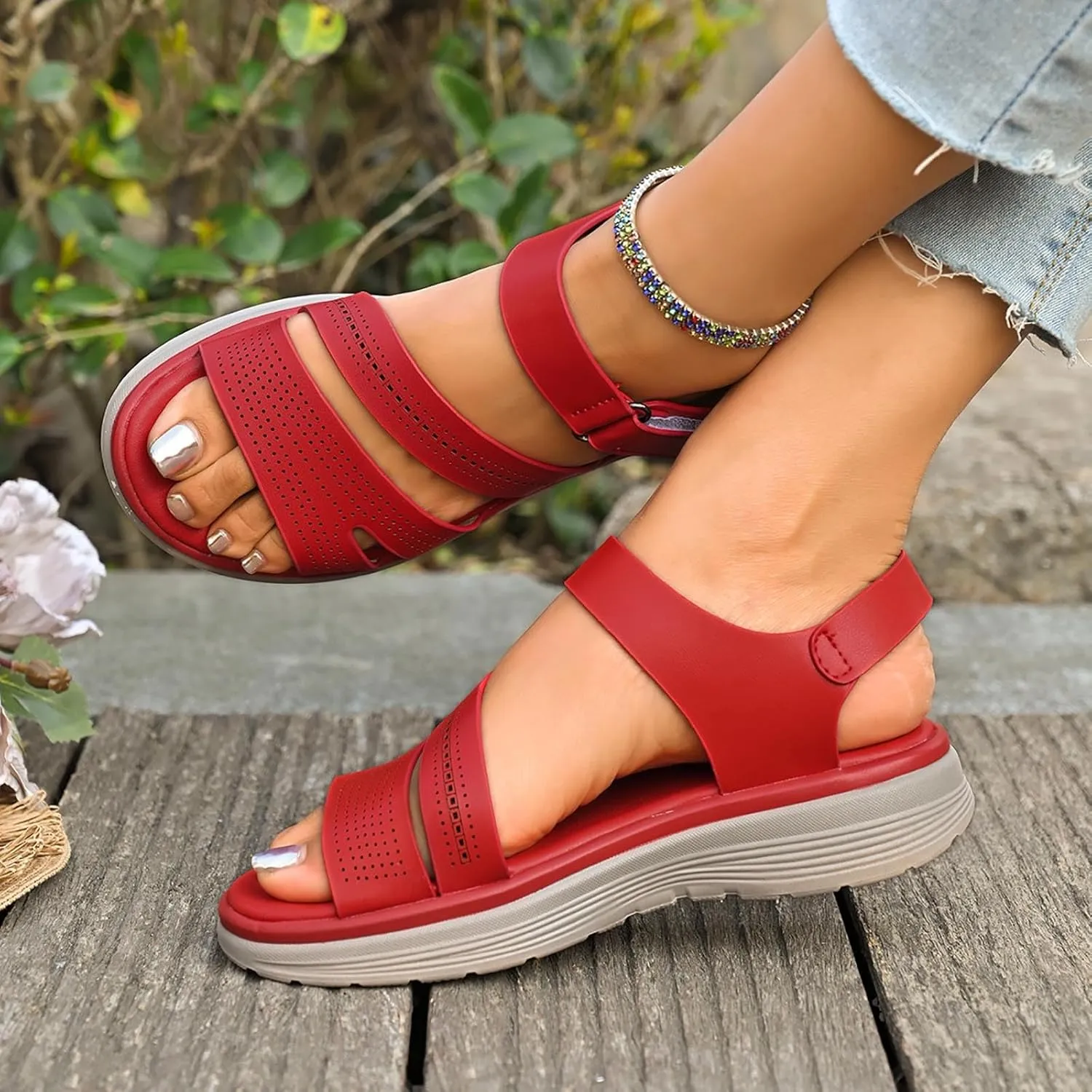 Comfortable Women's Sandals Daily And Casual Wear With Stylish Design Tape Closure And Thick Sole Wedge with Strap