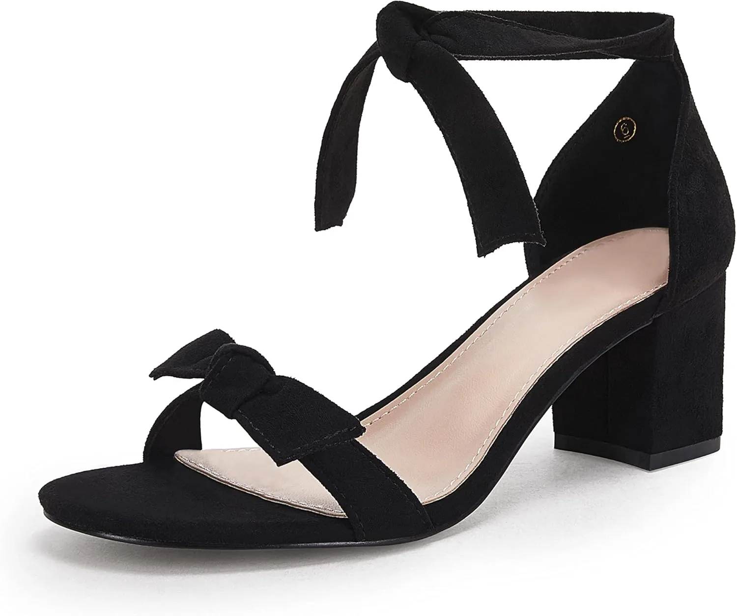 Coutgo Womens Bowknot Ankle Strap Heeled Sandals Mid Block Heel Round Open Toe Summer Wedding Dress Shoes