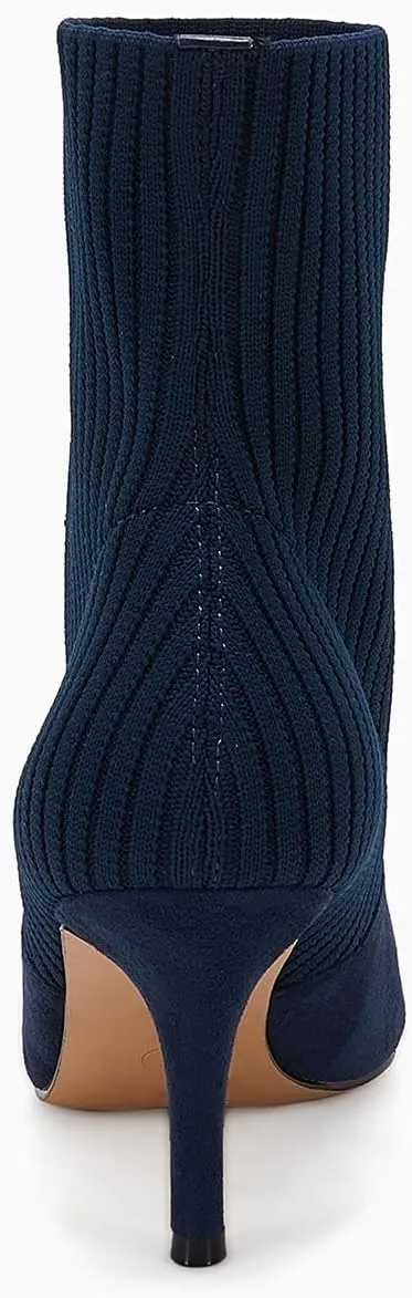 Coutgo Women's Pointed Toe Ankle Boots Stiletto Kitten Heel Knit Faux Suede Winter Sock Booties