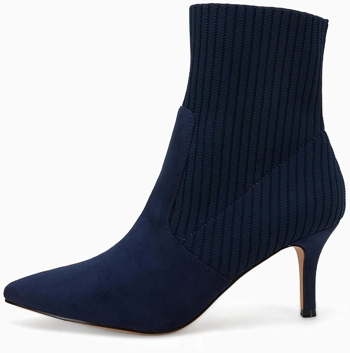 Coutgo Women's Pointed Toe Ankle Boots Stiletto Kitten Heel Knit Faux Suede Winter Sock Booties