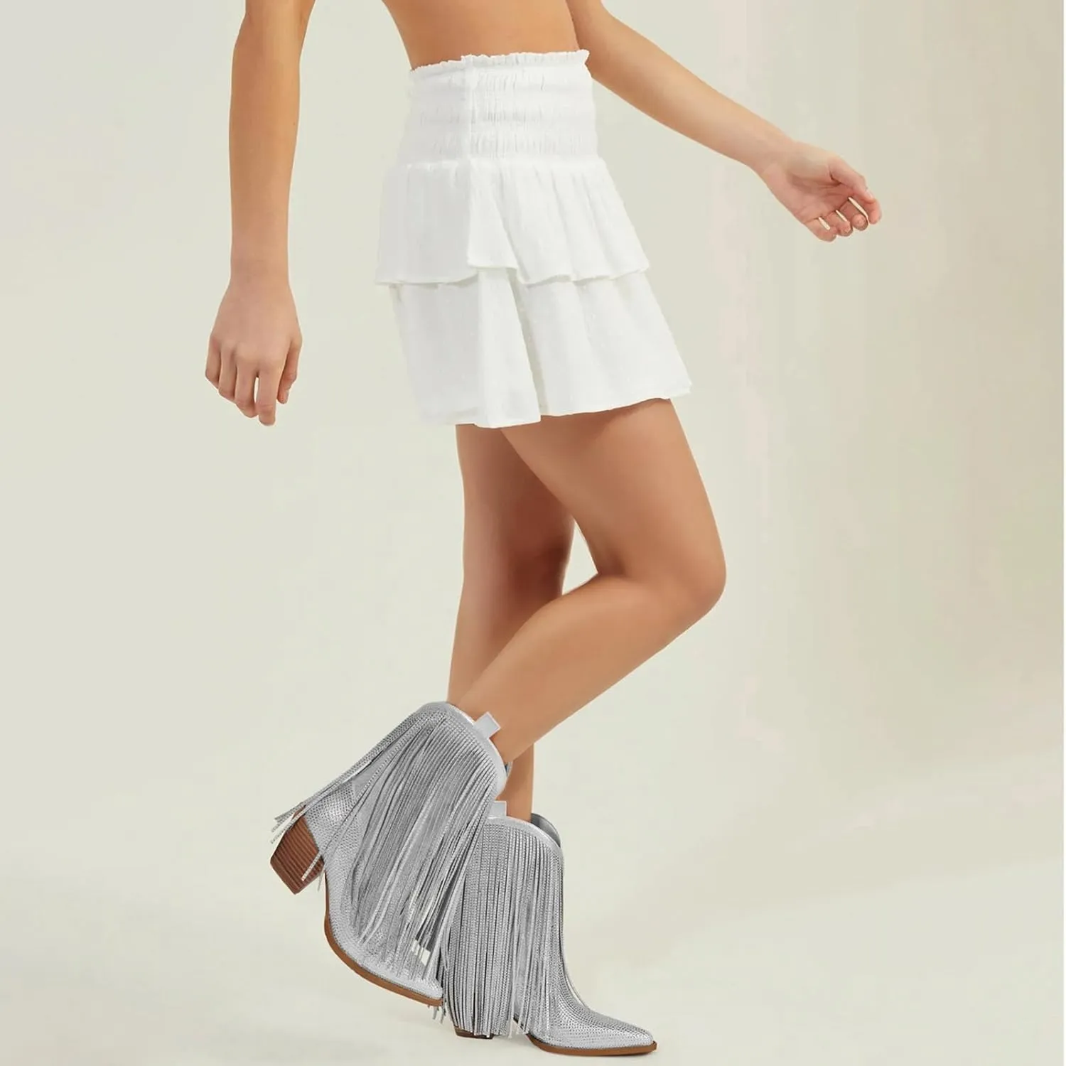 Cowboy Boots for Women - Cowgirl Western Rhinestone Sparkly Fringe Chunky Heel Pointed Toe Ankle Boots