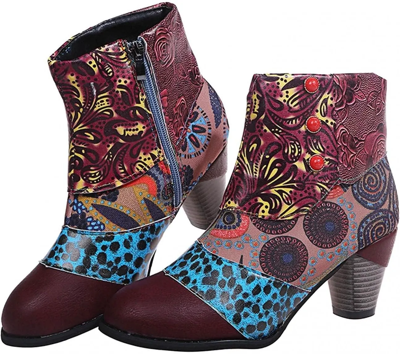 Cowboy Boots Woman 2024 Retro Lambskin High Heel Boots，Leather Round Toe Pump Ankle Booties Trendy Chunky High Heels Dress Short Boots for Ladies