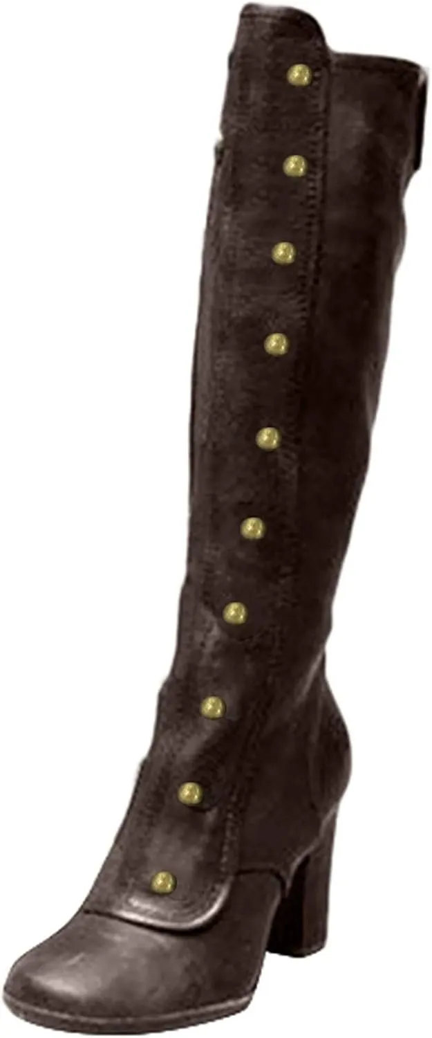 CsgrFagr Women Knee High Boots Fashion Side Zip Booties High Heels Retro Shoes High Boots Knit Wide Over The Knee Boots for Women (Brown, 8.5)