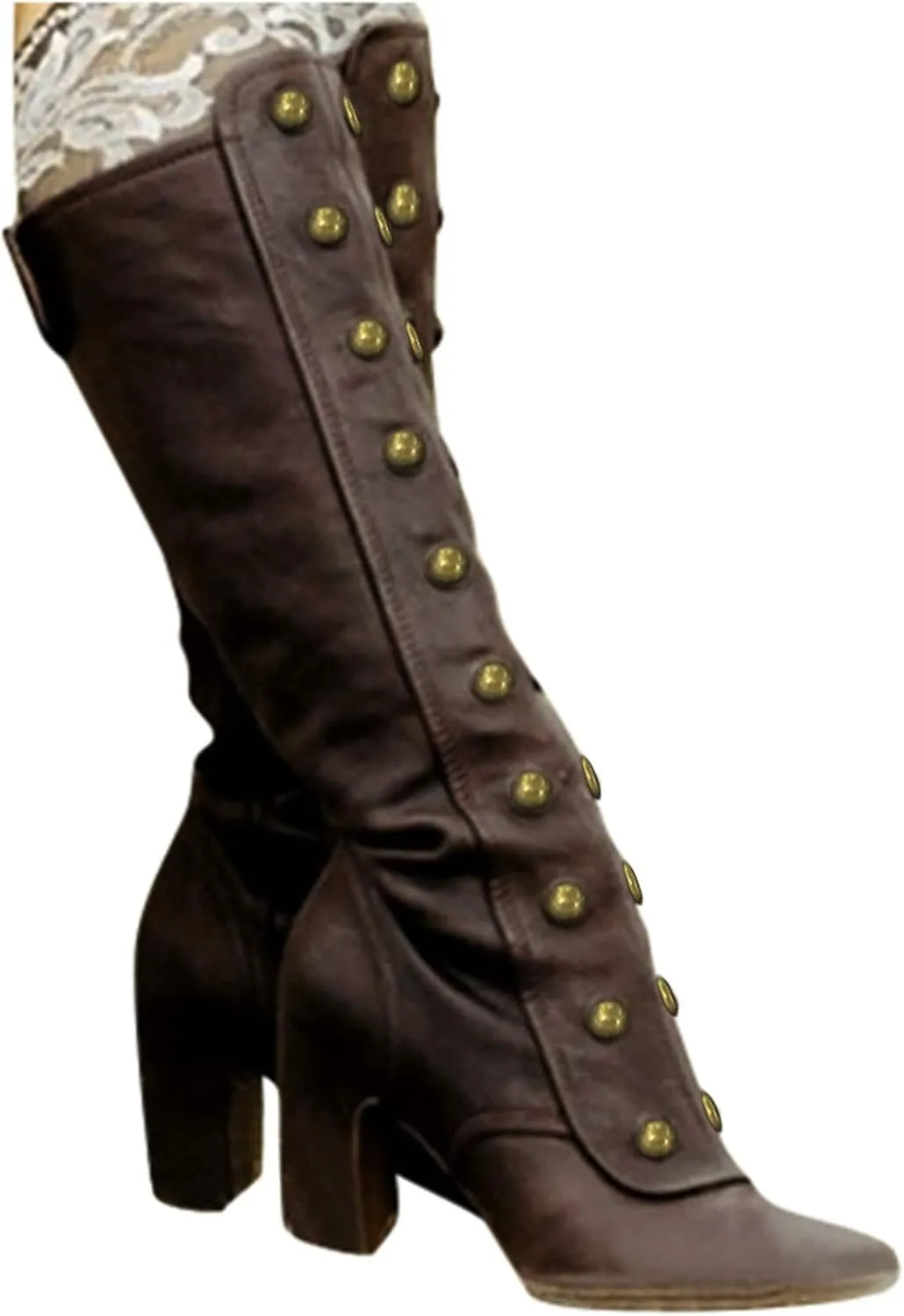 CsgrFagr Women Knee High Boots Fashion Side Zip Booties High Heels Retro Shoes High Boots Knit Wide Over The Knee Boots for Women (Brown, 8.5)