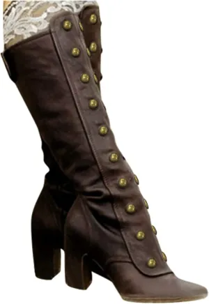 CsgrFagr Women Knee High Boots Fashion Side Zip Booties High Heels Retro Shoes High Boots Knit Wide Over The Knee Boots for Women (Brown, 8.5)