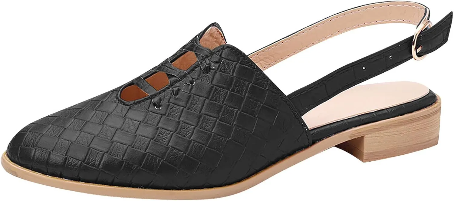 Cutout Sandal for Women Fashion Pointed Toe Closed Toe Weave Strap Buckle Casual Flat Sandalias Summer Comfortable Low Heel Slides Mules Shoes