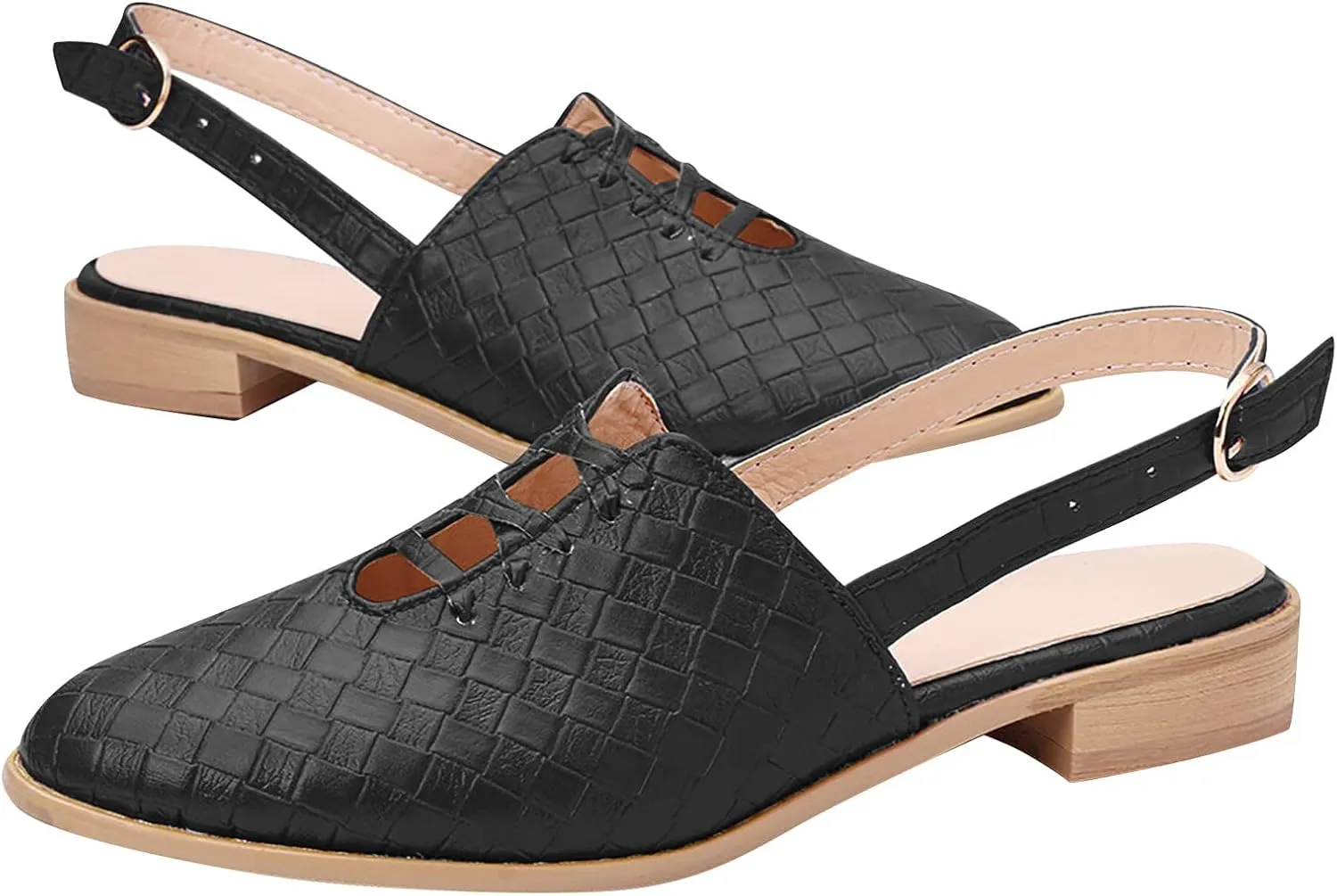Cutout Sandal for Women Fashion Pointed Toe Closed Toe Weave Strap Buckle Casual Flat Sandalias Summer Comfortable Low Heel Slides Mules Shoes