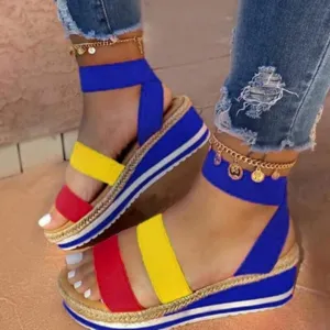 Dheva-C Women's Espadrilles Sandals Wedge, Elastic Ankle Strap Open Toe Platform Sandals Dressy Summer Casual Sandals Flip Flops Comfortable Wedges Shoes for Outdoor (Multicolor-2, 9.5-10)