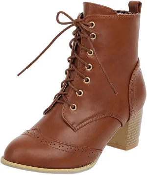 DINTAHA Pirate Boots Womens Victorian Ankle Boots Lace Up Chunky Heel Booties Vintage Oxford Wingtip Boots