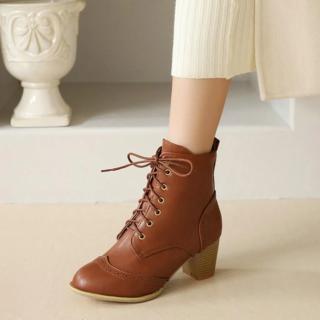 DINTAHA Pirate Boots Womens Victorian Ankle Boots Lace Up Chunky Heel Booties Vintage Oxford Wingtip Boots