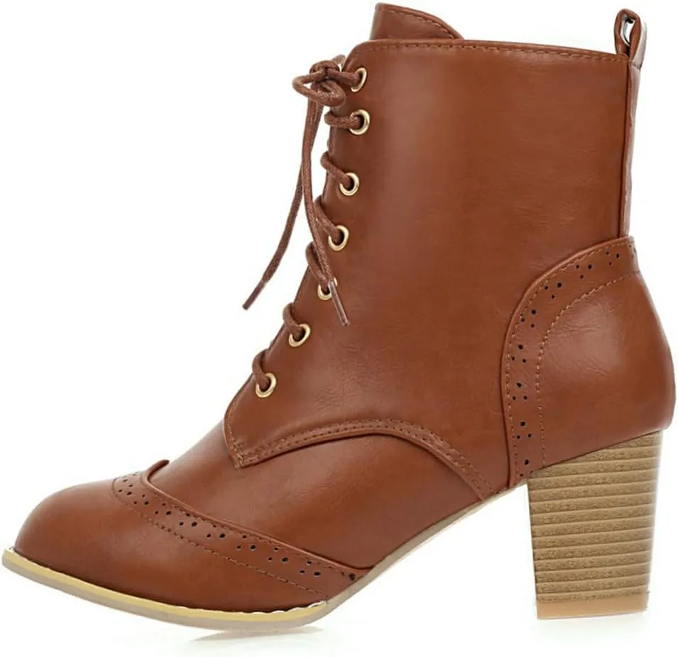 DINTAHA Pirate Boots Womens Victorian Ankle Boots Lace Up Chunky Heel Booties Vintage Oxford Wingtip Boots