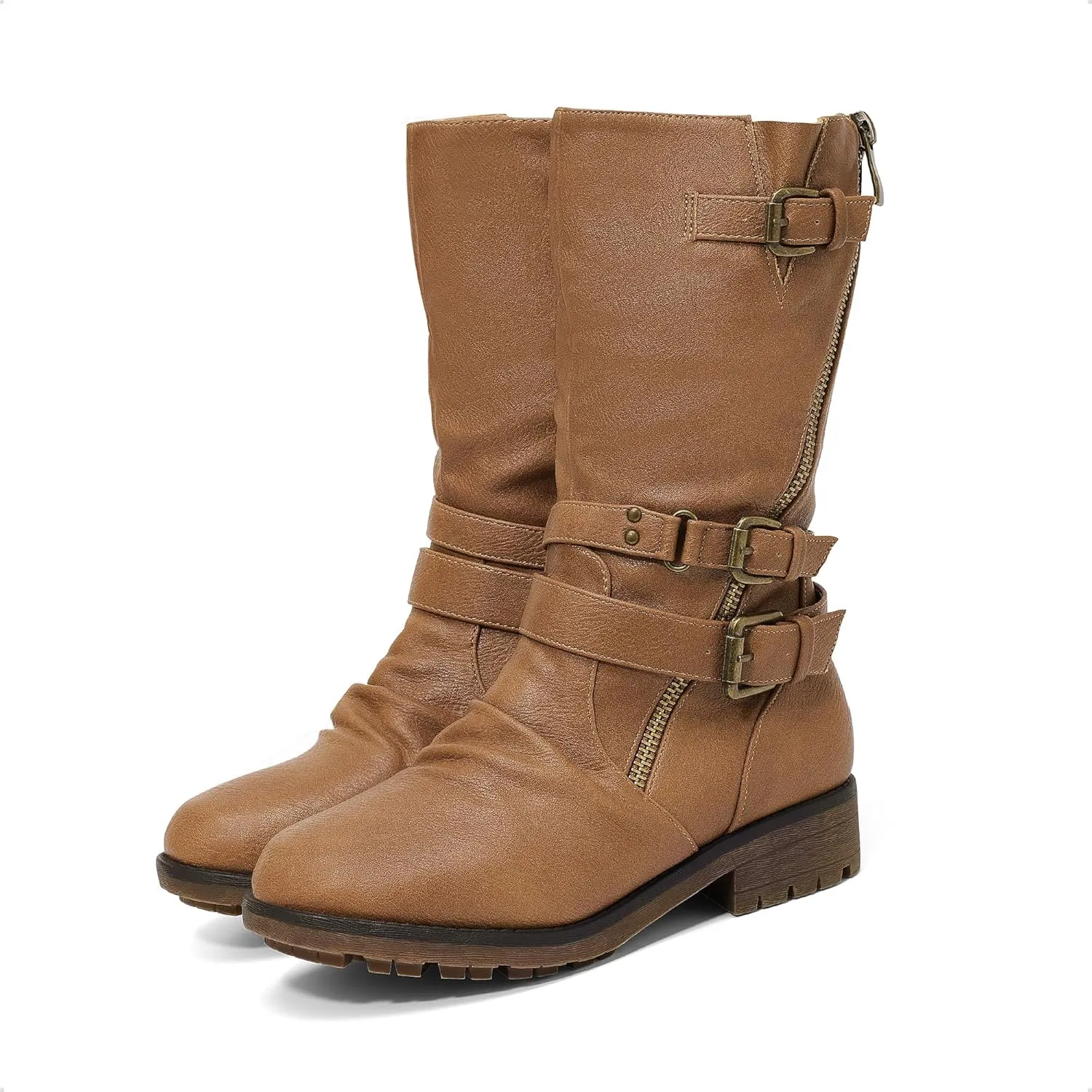 DREAM PAIRS Girls Buckle Zipper Knee High Winter Boots