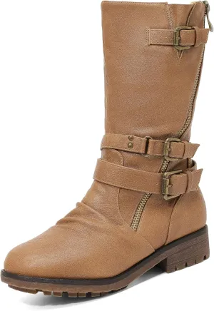 DREAM PAIRS Girls Buckle Zipper Knee High Winter Boots