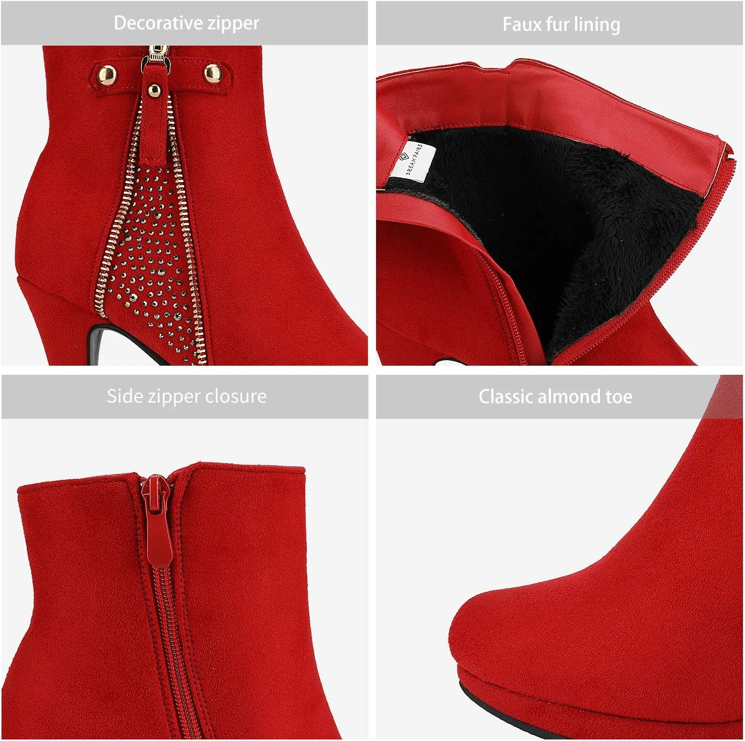 DREAM PAIRS Women's Ankle Boots High Stiletto Heel Booties Fashion Zipper Short Boots