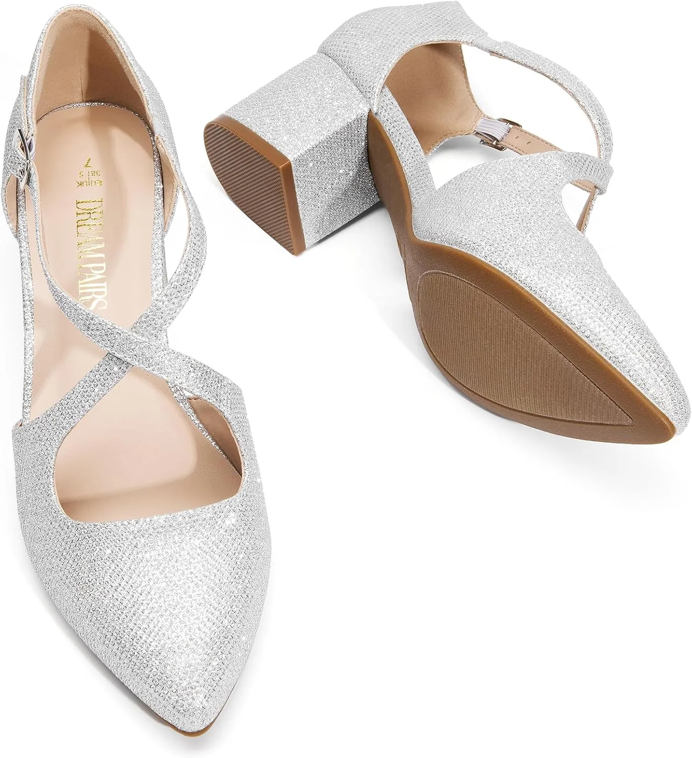 DREAM PAIRS Women's Chunky Heels Dress Pumps Closed Pointed Toe Comfort Cross Strap Block Heel Shoes for Party Dance Wedding