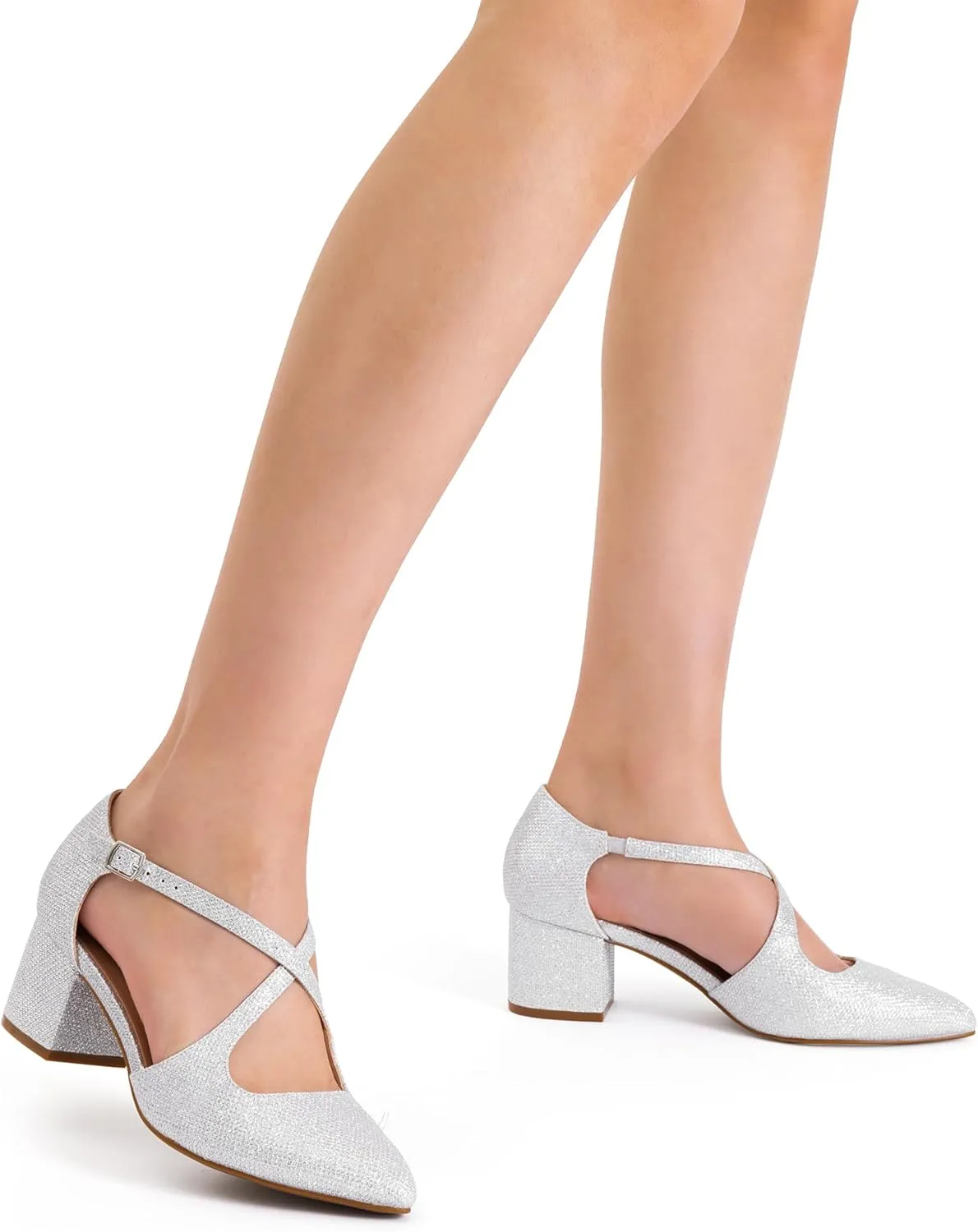 DREAM PAIRS Women's Chunky Heels Dress Pumps Closed Pointed Toe Comfort Cross Strap Block Heel Shoes for Party Dance Wedding