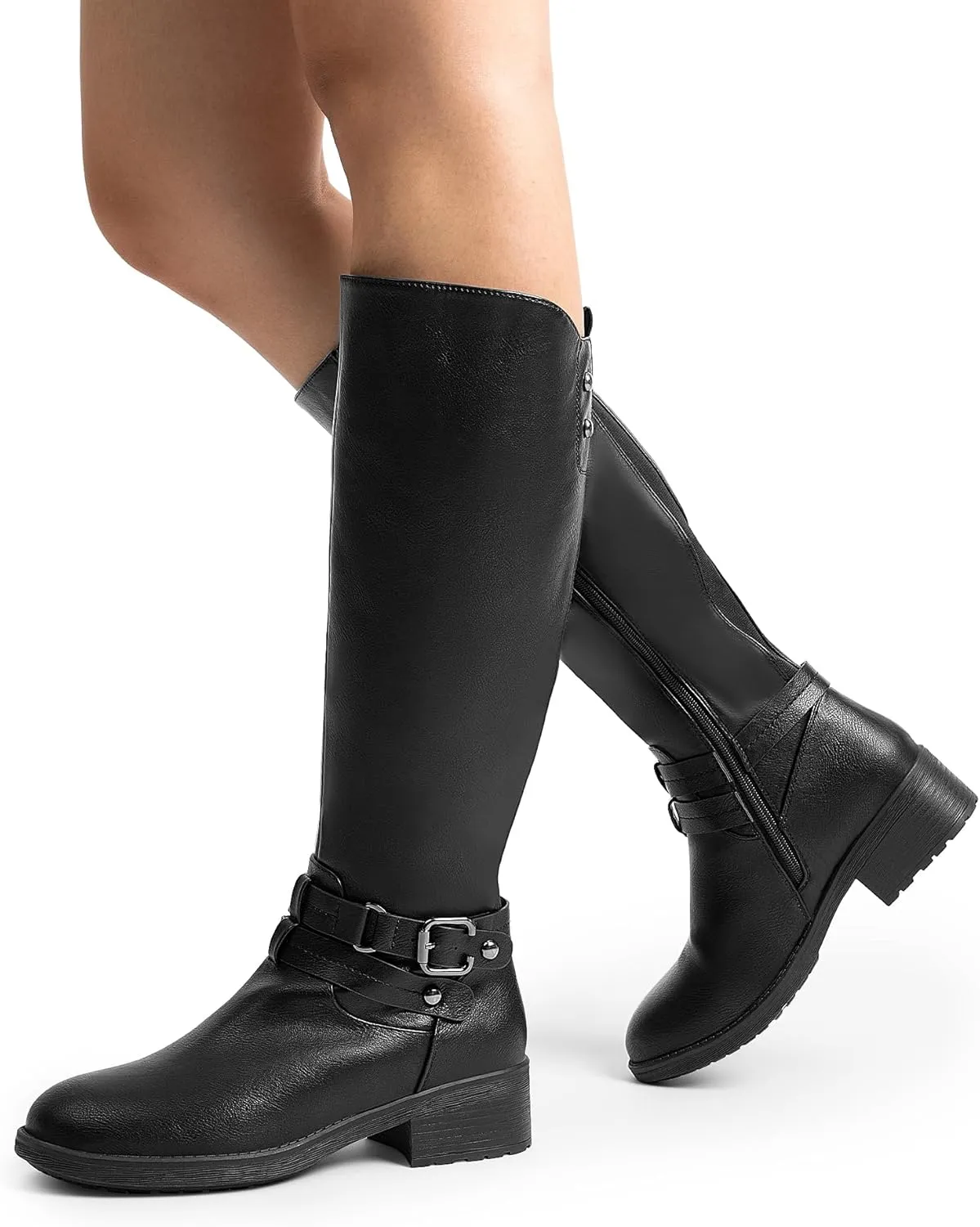 DREAM PAIRS Women's Knee High Boots, Buckle Riding Boots