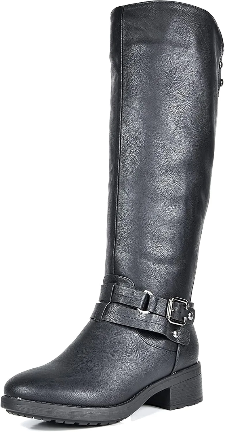 DREAM PAIRS Women's Knee High Boots, Buckle Riding Boots