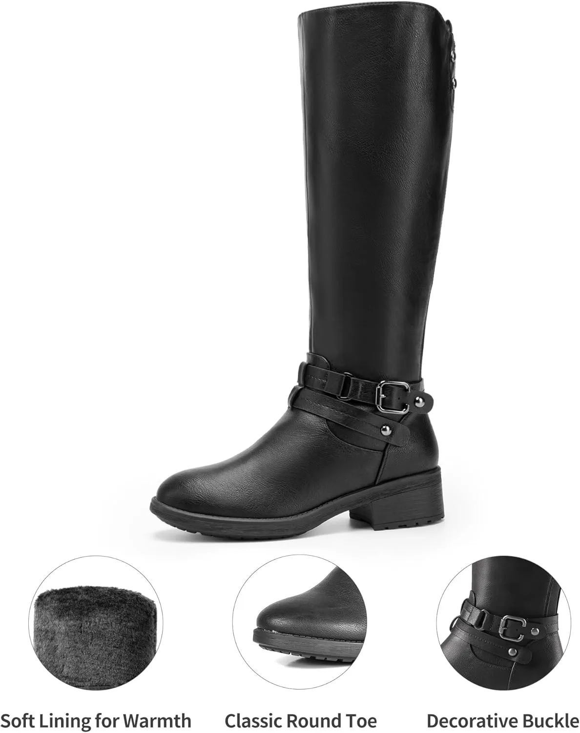 DREAM PAIRS Women's Knee High Boots, Buckle Riding Boots