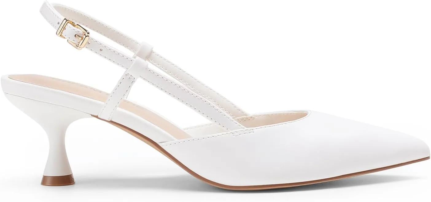 DREAM PAIRS Women's Slingback Kitten Heels Closed Pointed Toe Low Stiletto Heels Dress Bridal Party Wedding Pumps Shoes