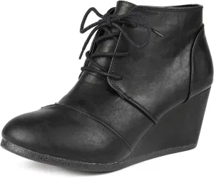 DREAM PAIRS Women's Wedge Boots Casual Fashion Lace Up Low Heel Ankle Booties Shoes