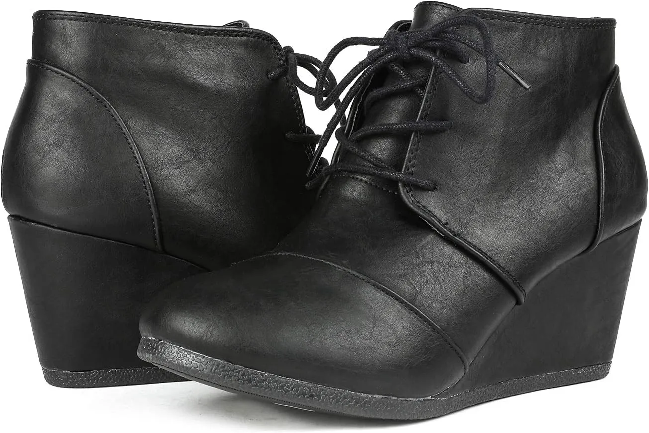 DREAM PAIRS Women's Wedge Boots Casual Fashion Lace Up Low Heel Ankle Booties Shoes