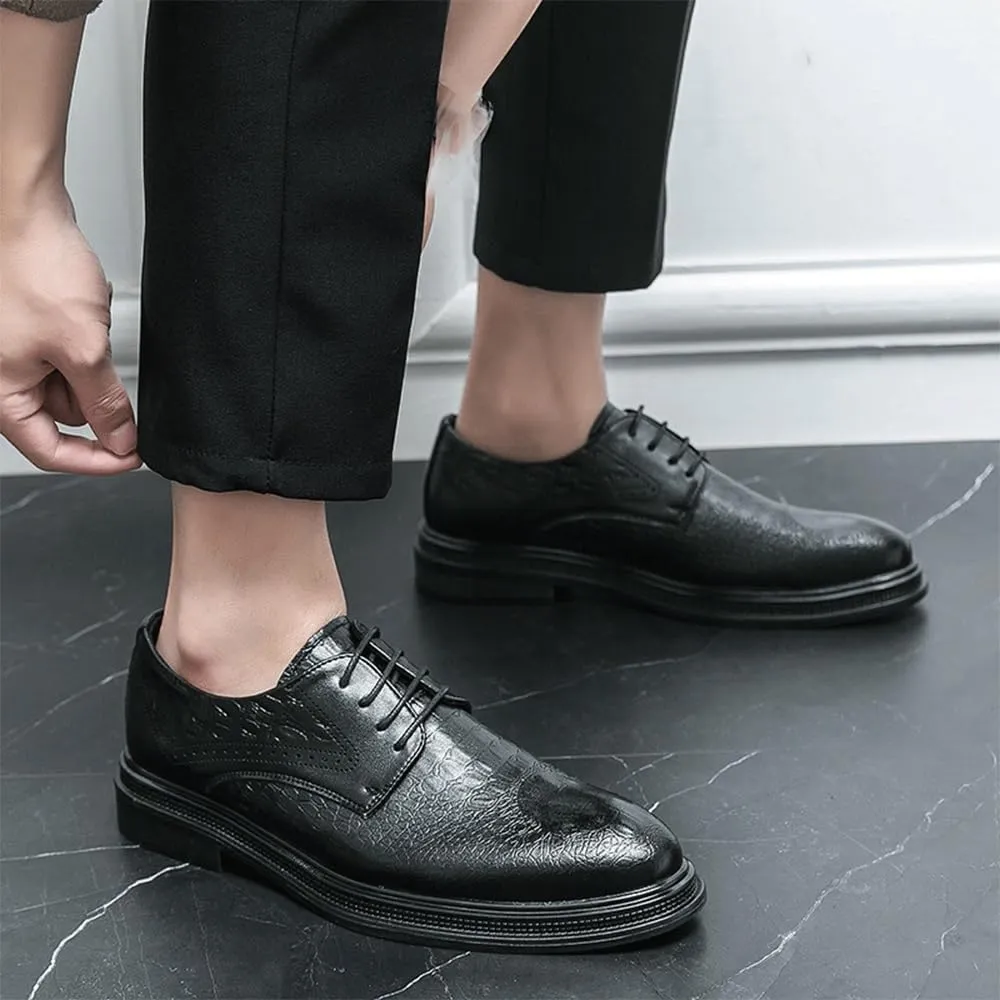 Dress Oxford Shoes for Men Classic Lace-up Crocodile Pattern Formal Tuxedo Shoes Men's Comfort Orthopedic Dress Shoes Anti-slip Non Slip Block Heel Low Top Wedding Shoe