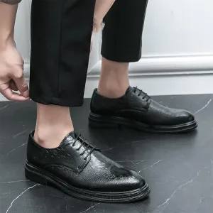 Dress Oxford Shoes for Men Classic Lace-up Crocodile Pattern Formal Tuxedo Shoes Men's Comfort Orthopedic Dress Shoes Anti-slip Non Slip Block Heel Low Top Wedding Shoe