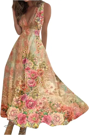 Dresses for Women 2024,Women's Summer Maxi Dress Casual Swing Flowy Floral Fashion Basic Sundresses