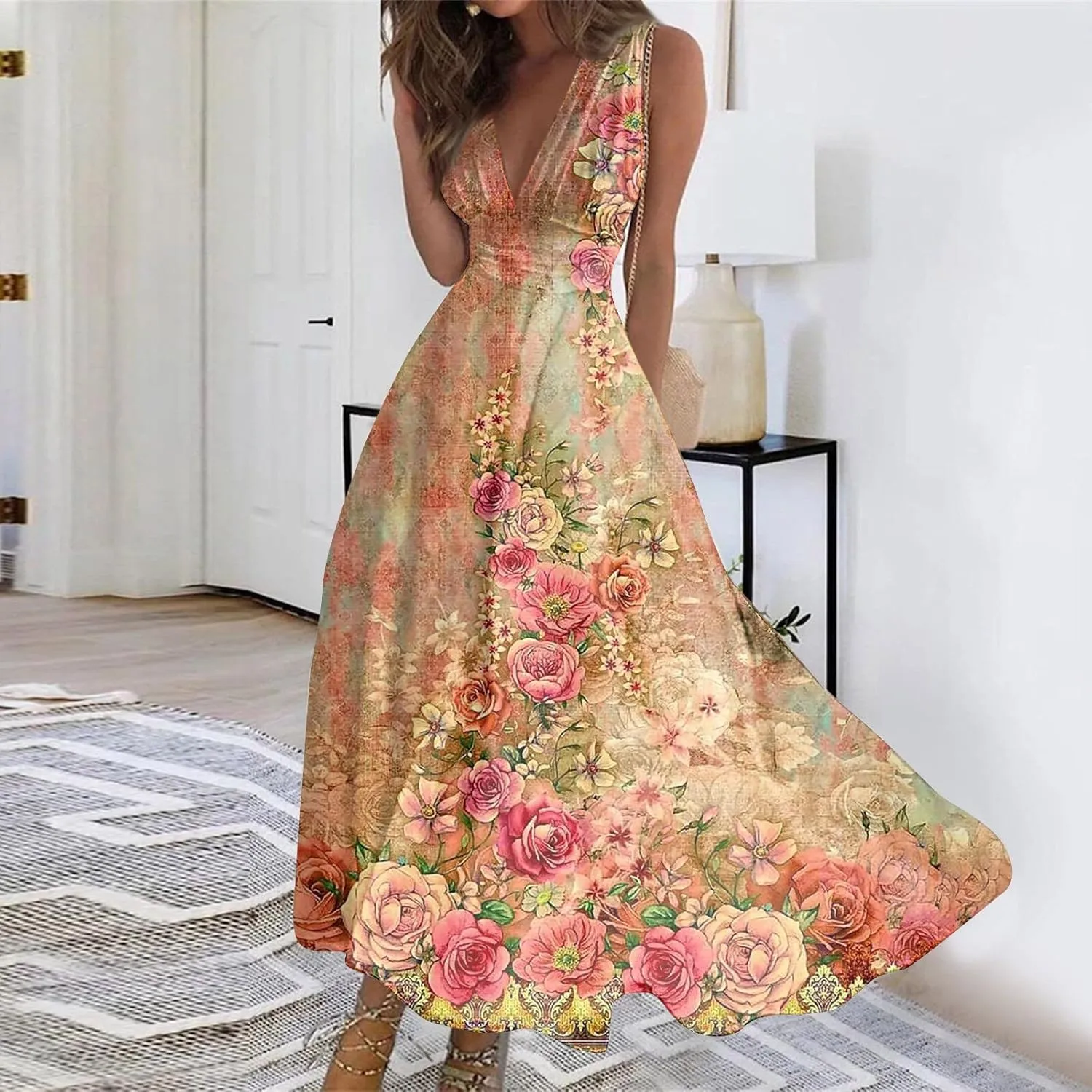Dresses for Women 2024,Women's Summer Maxi Dress Casual Swing Flowy Floral Fashion Basic Sundresses