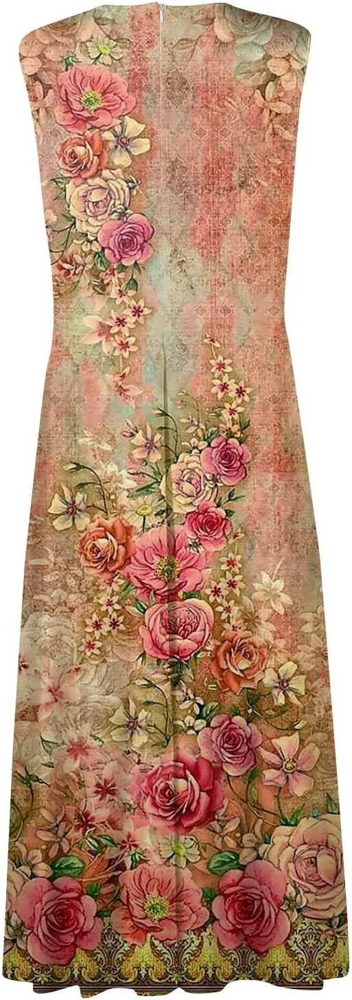 Dresses for Women 2024,Women's Summer Maxi Dress Casual Swing Flowy Floral Fashion Basic Sundresses