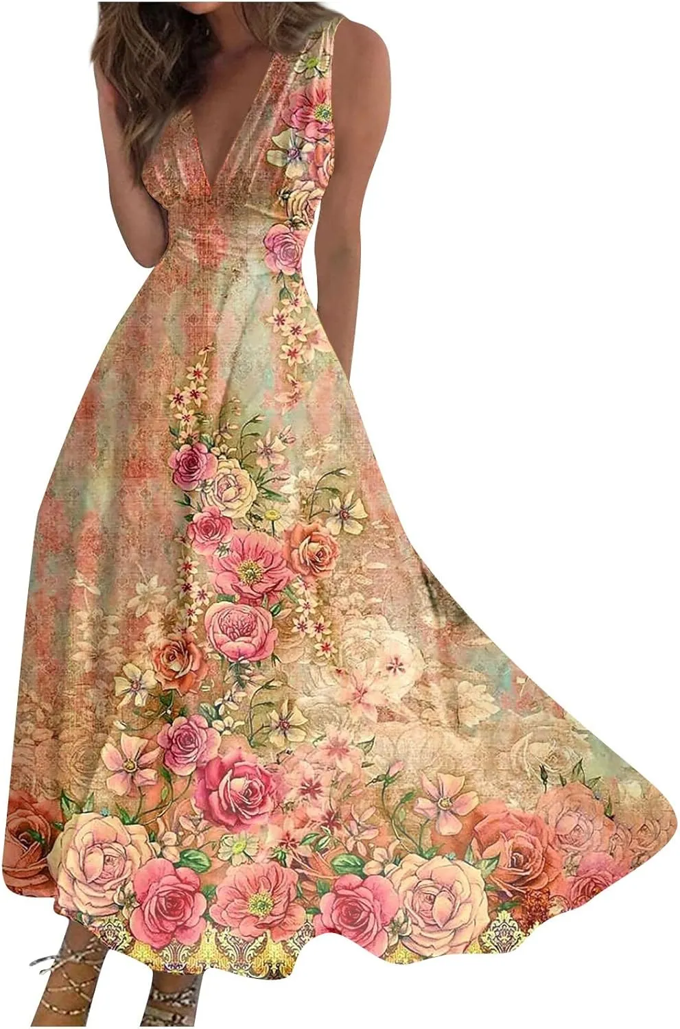 Dresses for Women 2024,Women's Summer Maxi Dress Casual Swing Flowy Floral Fashion Basic Sundresses