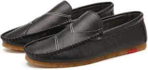 Driving Moccasins Loafer Shoes for Men Vegan Leather Stitching Details Rubber Sole Round Toe Flexible Resistant Flat Heel Anti-Slip Lightweight for Any Attire
