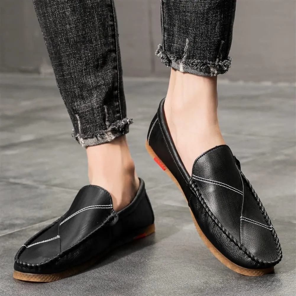 Driving Moccasins Loafer Shoes for Men Vegan Leather Stitching Details Rubber Sole Round Toe Flexible Resistant Flat Heel Anti-Slip Lightweight for Any Attire