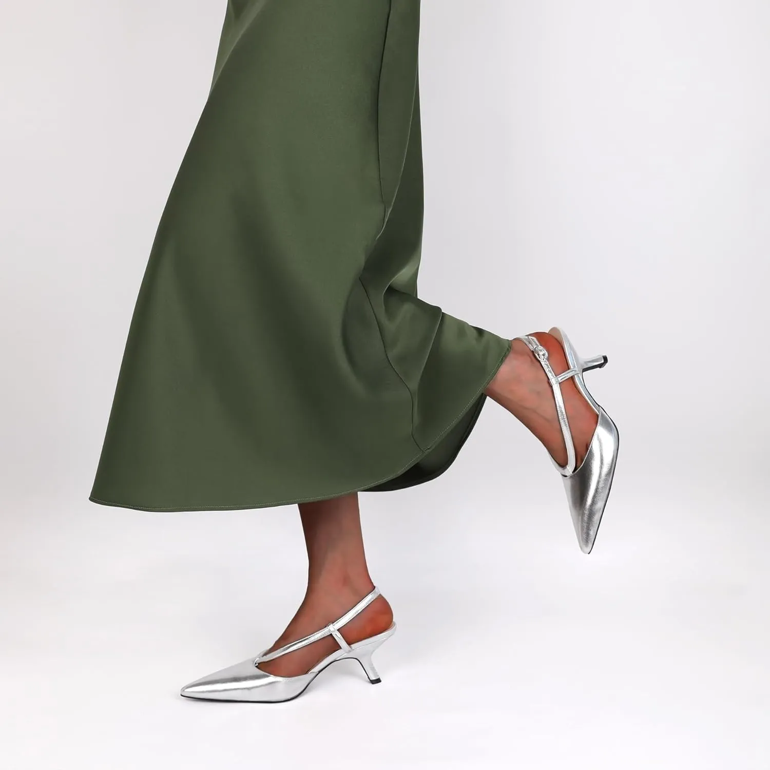 Eldof Womens Kitten Heel Pointed Toe Slingback Slip On Pumps Shoes Women Dress Low Heels 2.5 Inches